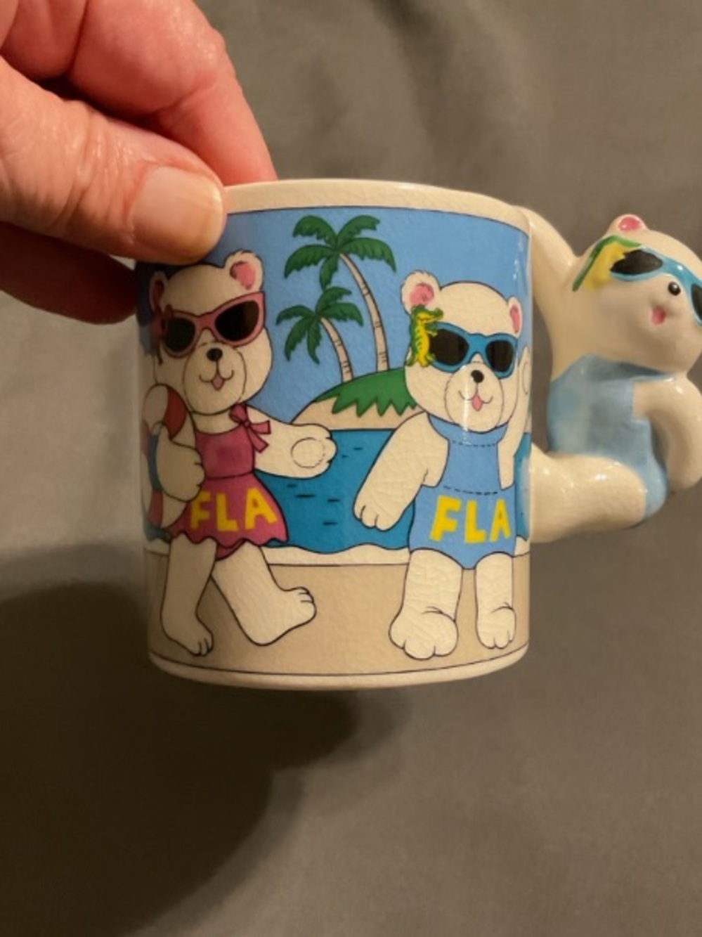Ceramic Beach Bears Mug in Light Blue - Playful Summer Design